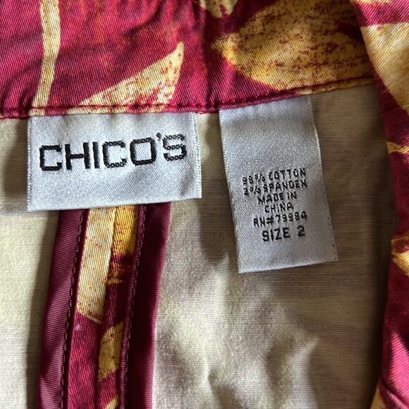 Chico’s 2 Leaf Print Cotton Blend Jacket blazer Woman Size 12 Unlined 3/4 Sleeve - Picture 5 of 9